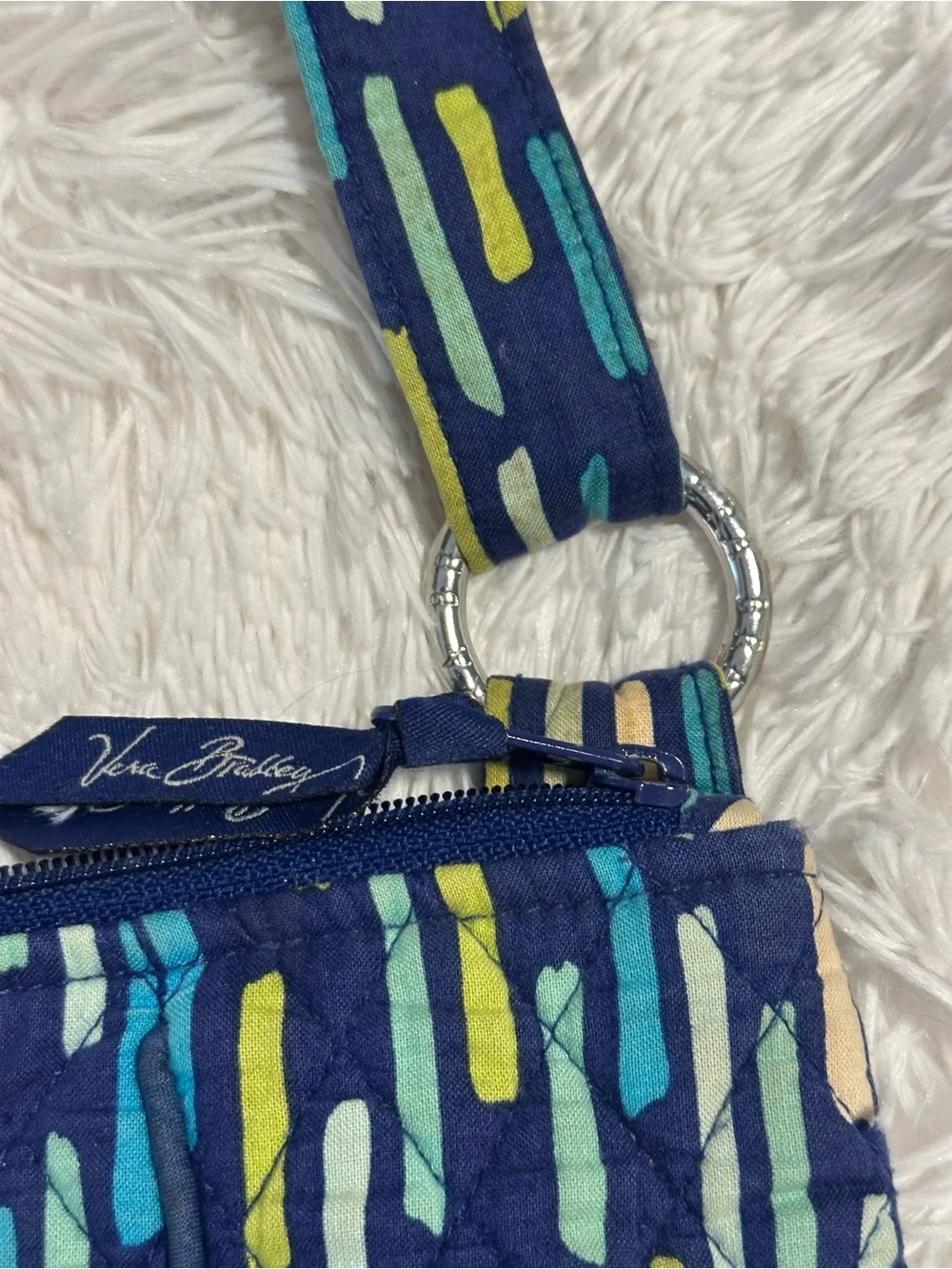 Vera Bradley Navy, Teal, Lime & White Patterned Crossbody with Coin Pouch